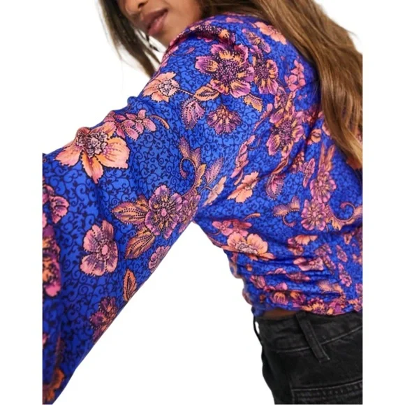 NWT FREE PEOPLE $98 I Got You Royal Floral-Print Top XS - Picture 10 of 14